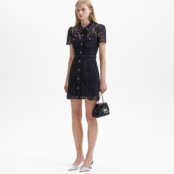 Self-portrait Black Lace Button Front Mini Dress UK8/US4 - Picture 1 of 8